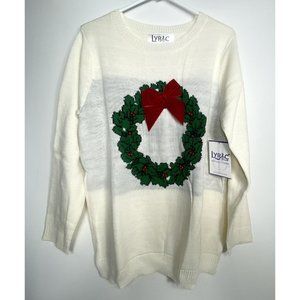 Lyric Culture Christmas Sweater Wreath Deck the Halls Size XL Cream Ladies